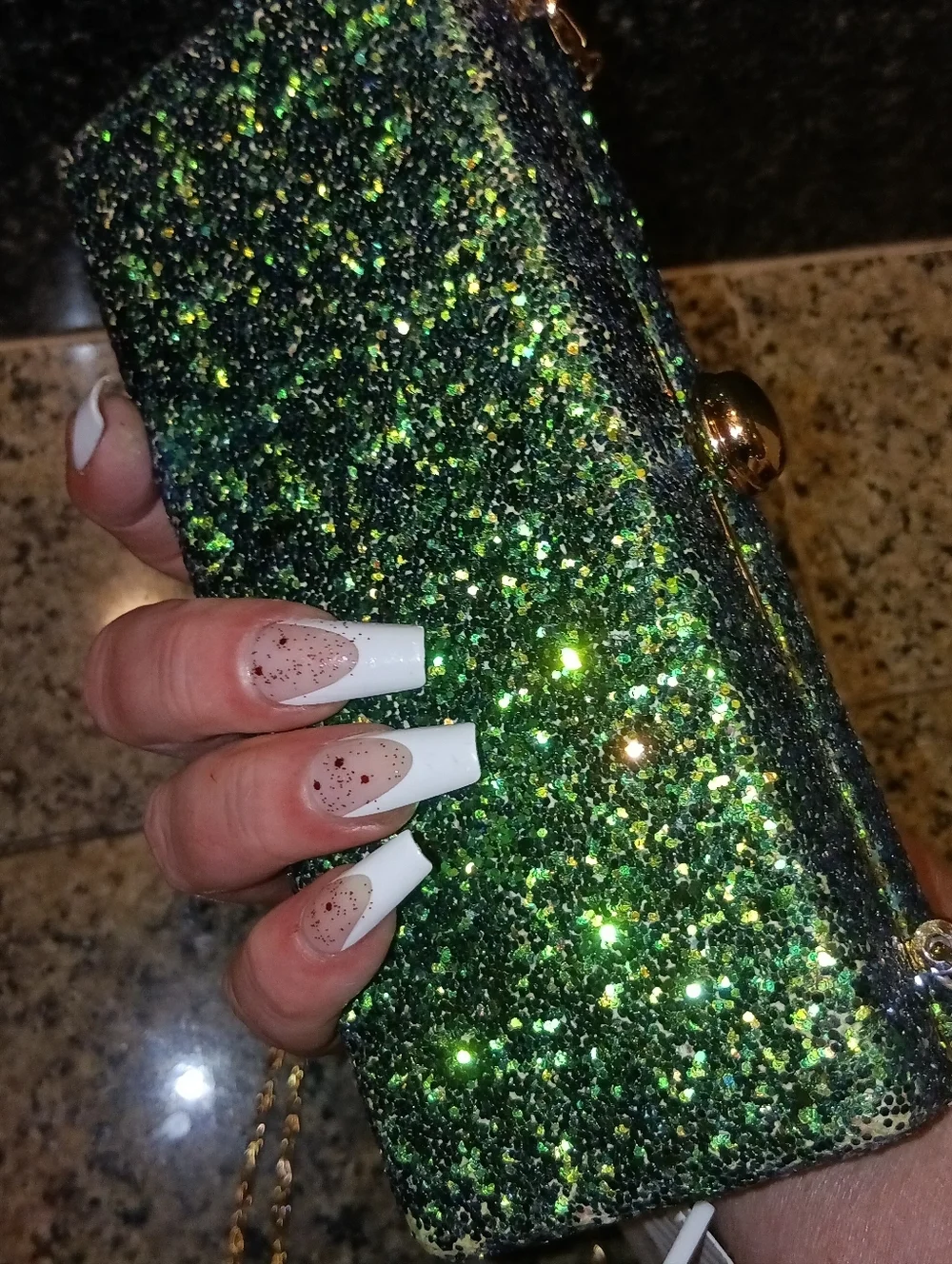 NWT Deux Lux Emerald Green Glitter Box Clutch Minaudière